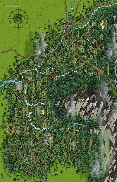 Forest Map with Rivers and Mountains