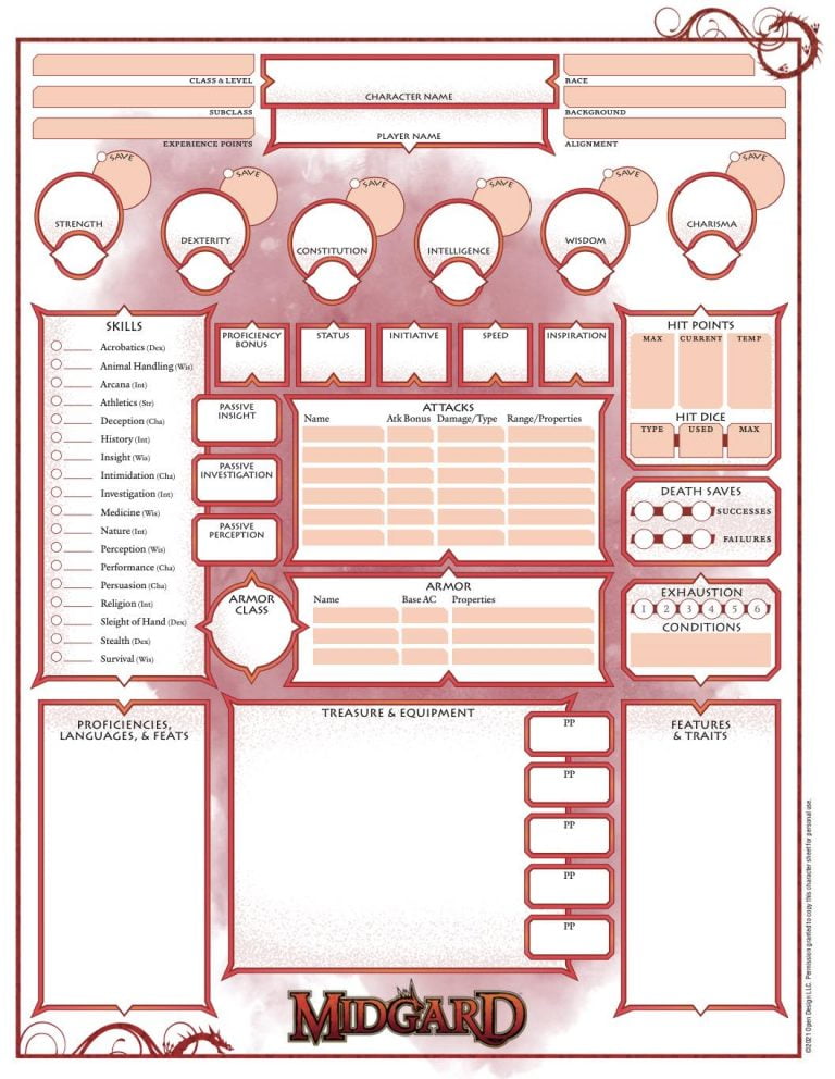 Midgard Character Sheet (5th Edition) (PDF) - Kobold Press Store