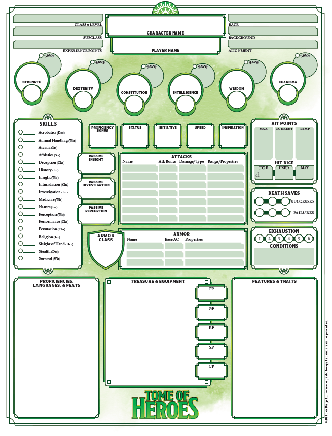 Flad generation Misbrug Tome of Heroes Character Sheet (5th Edition) (PDF) - Kobold Press Store