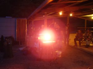 forge running at night in preparation for heat treating some knives