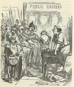 John Leech, Comic History of Rome, Hanno announcing to the Mercenaries the Emptiness of the Public Coffers