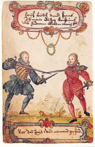 Fencing noble students, around 1590