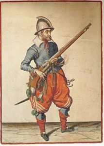 Musketeer by Jacob de Gheyn - Wapenhandelingen van Roers, Musquetten ende Spiesen (1608)