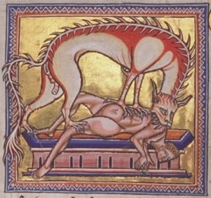 A hyena, as depicted in the Aberdeen Bestiary