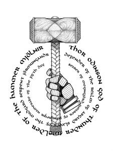 Mjolnir in Hand with Circular Text Quarter