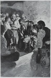 He Led Jack up to a Man Who Sat upon a Barrel: this was originally published in Pyle, Howard (1894) Jack Ballister's Fortunes, The Century Company