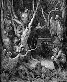 Harpies in the infernal wood, from Inferno XIII, by Gustave Doré, 1861