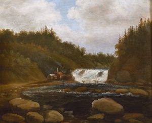 Landscape with mill and rapids by Peder Balke-1840