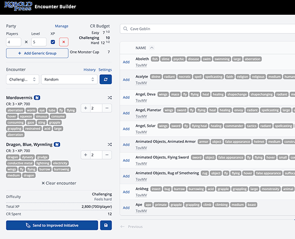 A screenshot of the Encounter Builder